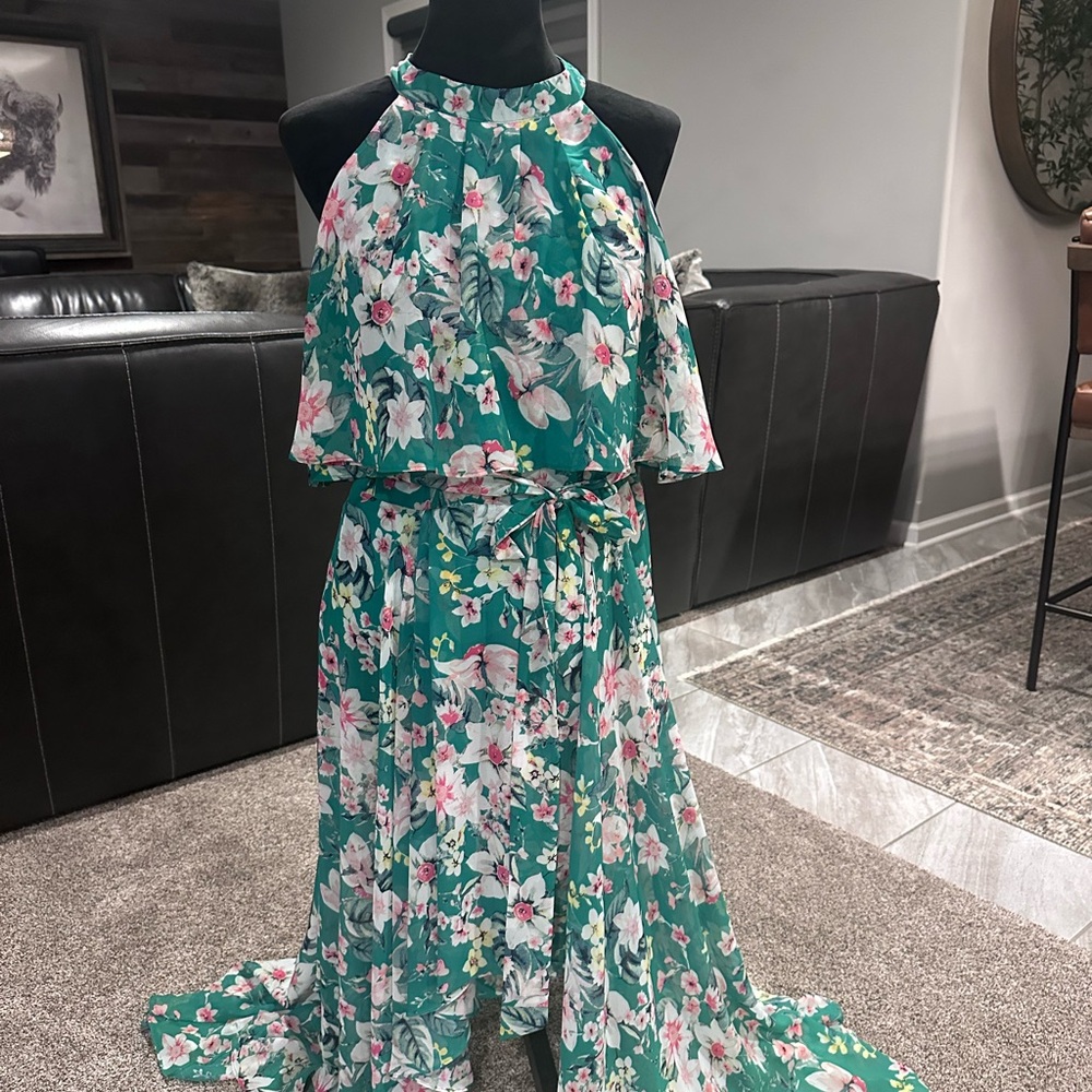 Eliza J Green Floral High Low Dress